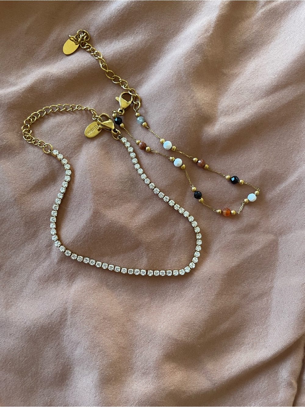 Gold-Tone Stainless Steel dainty bracelet pair